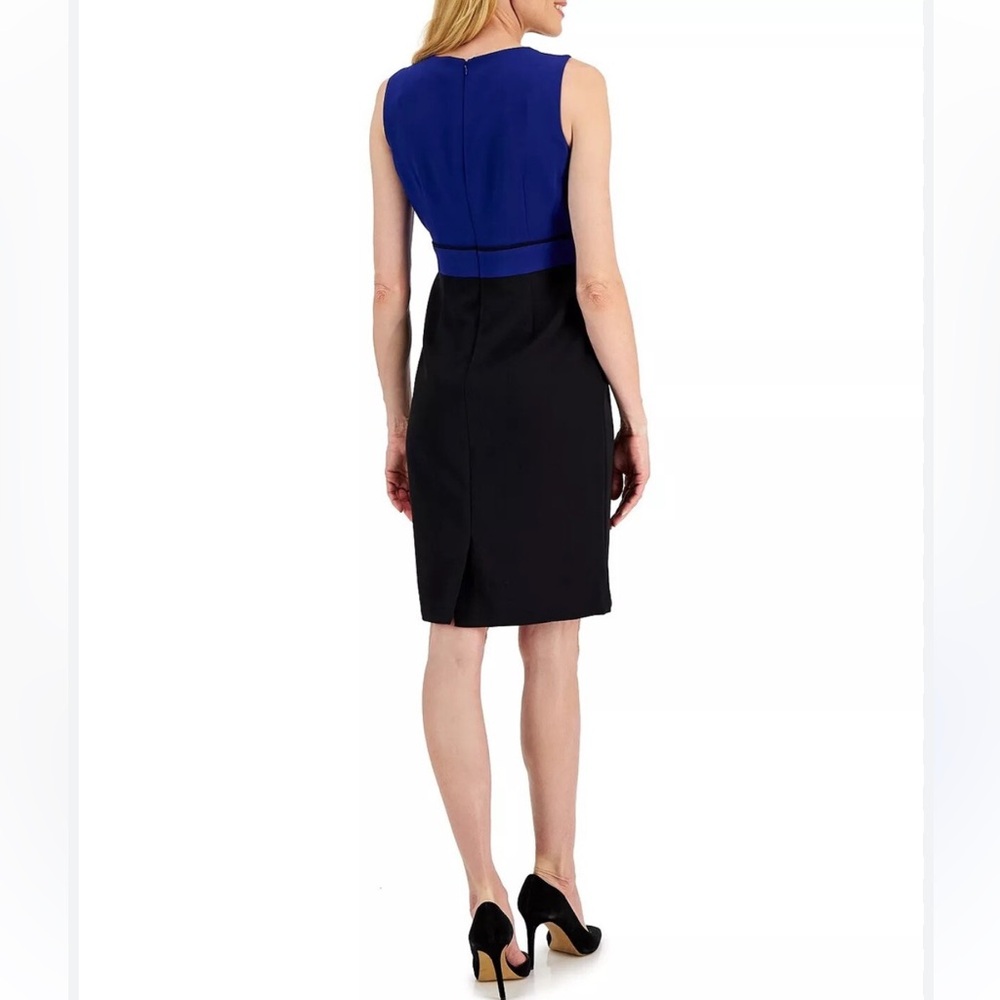 Kasper Royal BlueBlack color block dress size 8 NWT NEW 40” long Sleeveless - Picture 2 of 10